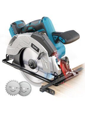 Cordless 7-1/4" Circular Saw with Laser Guide, 5000RPM, 2 Blades, Bevel Cutting